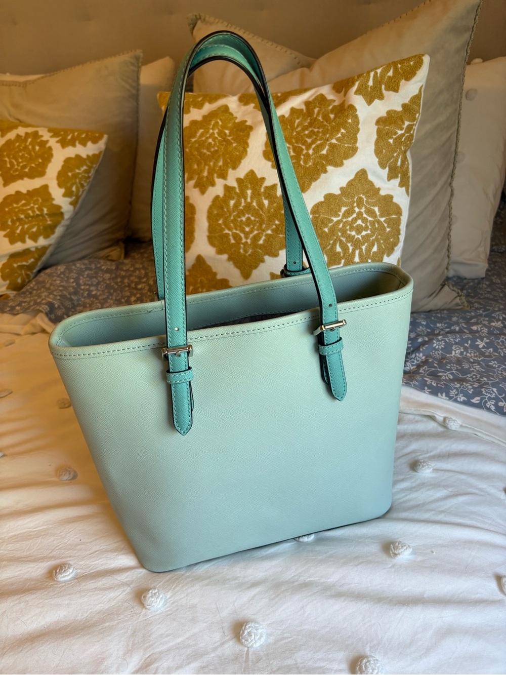 Michael Kors Two-Tone Aqua & Light Teal Leather Tote - Picture 2 of 8